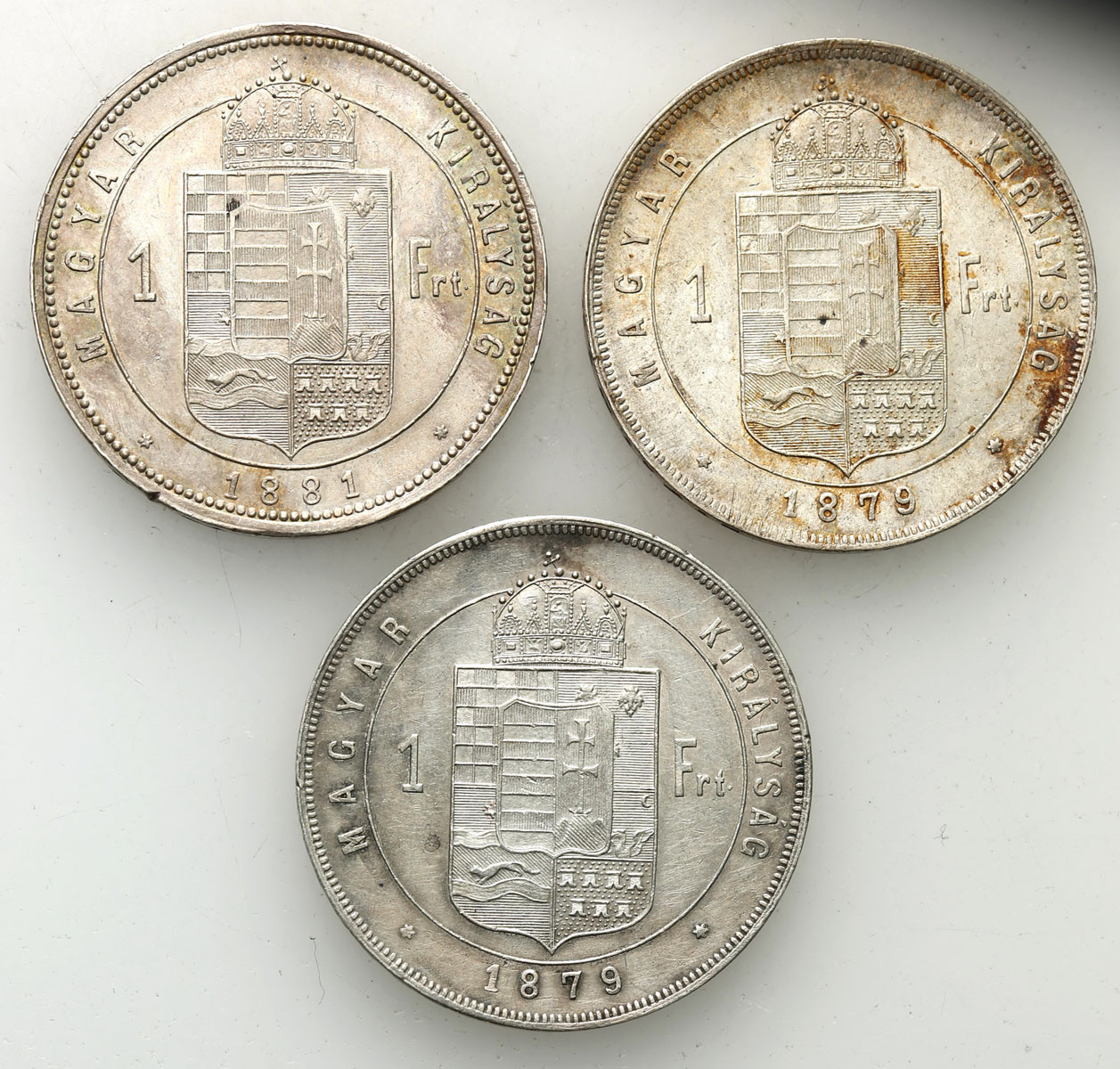 Węgry, Franciszek Józef I. 1 forint 1879, 1881, Kremnica, zestaw 3 monet